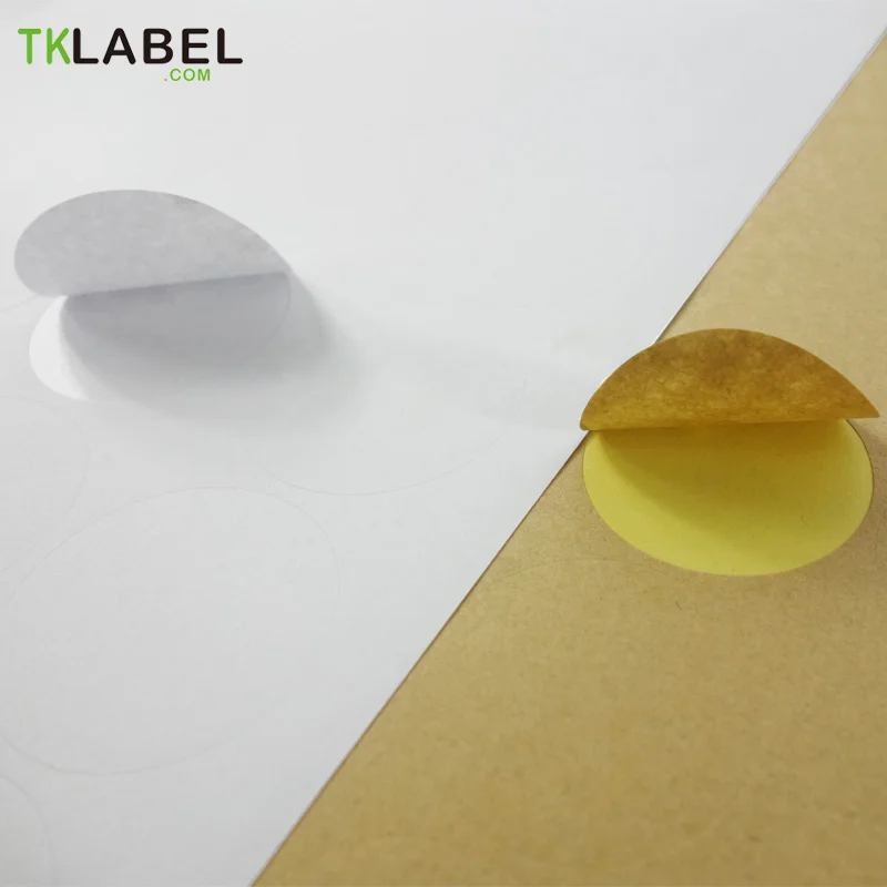 A4 Round White Glossy / Kraft Sticker Printing Label Blank Seal for Printers or Handwriting Diameter 2.5cm 3cm 4cm 6cm