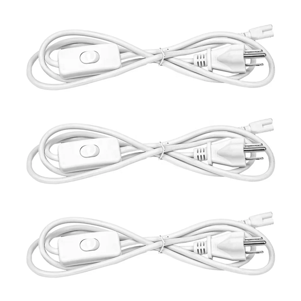 JESLED T5 T8 LED Tube 3 Hole Extension Cords Wire Switch Power Cord 2ft/3ft/4ft/5ft/6ft/8ft/10ft with On/Off Switch US/EU/UK/AU