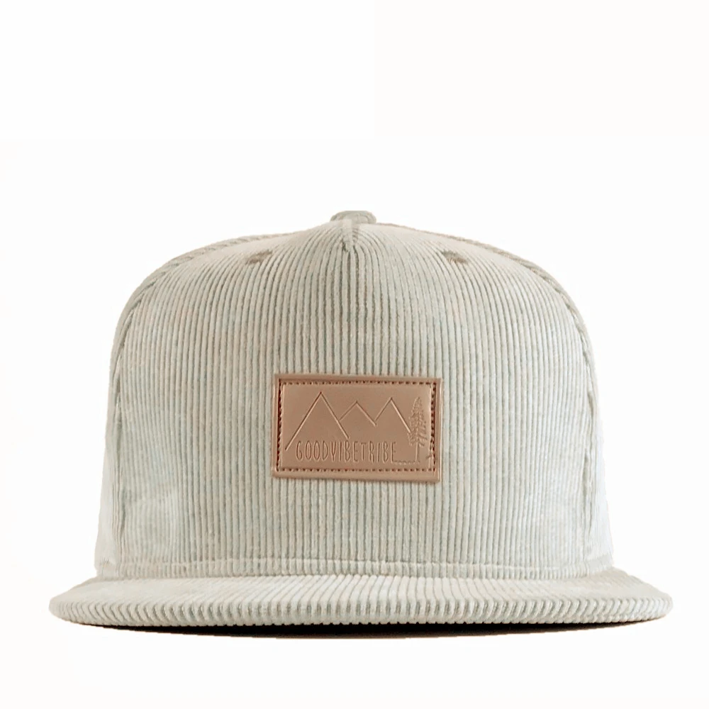 Vintage Corduroy Suede Flat Bill Brim Snapback Cap Hat Leather Patch Logo Hat Wholesale