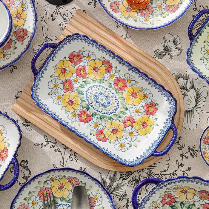 New Design restaurant casual dinner set bohemian crockery ceramic tableware porcelain flower Plate bowl for Salad Vegetable