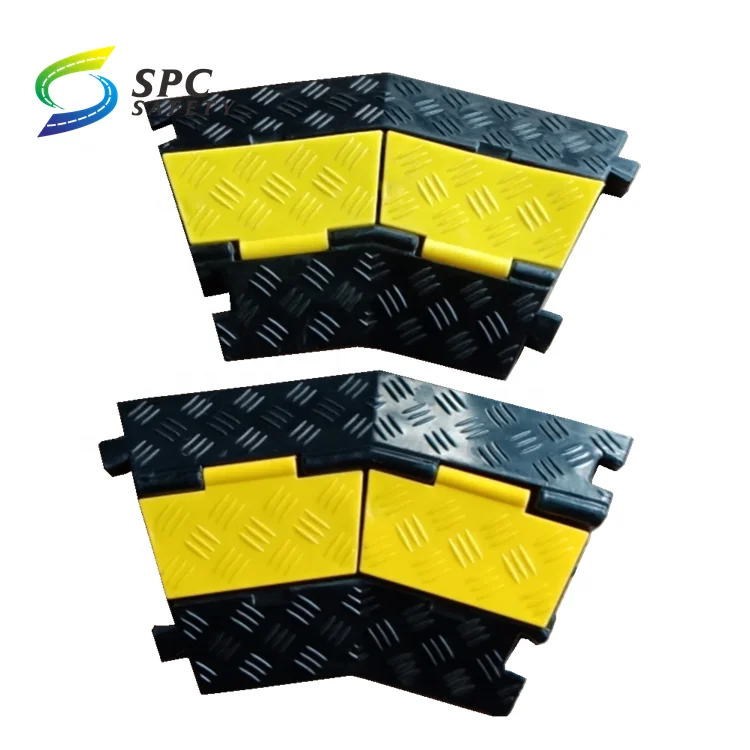 Wholesale industrial construction road 2 channel pvc yellow cover cable jacket Rubber speed bump cable protector ramp corner