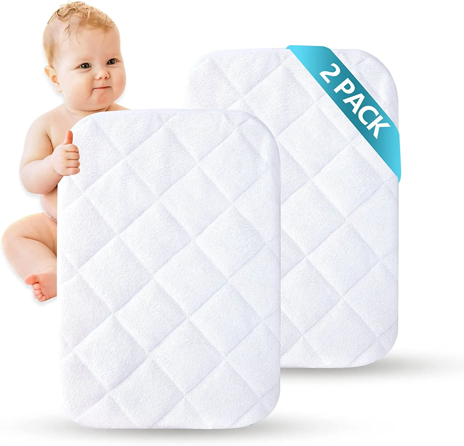 2 Pack Waterproof Crib Mattress Protector, Soft Breathable Bamboo Quilted Fitted Baby Mattress Cover, Noiseless, Breathable Deep