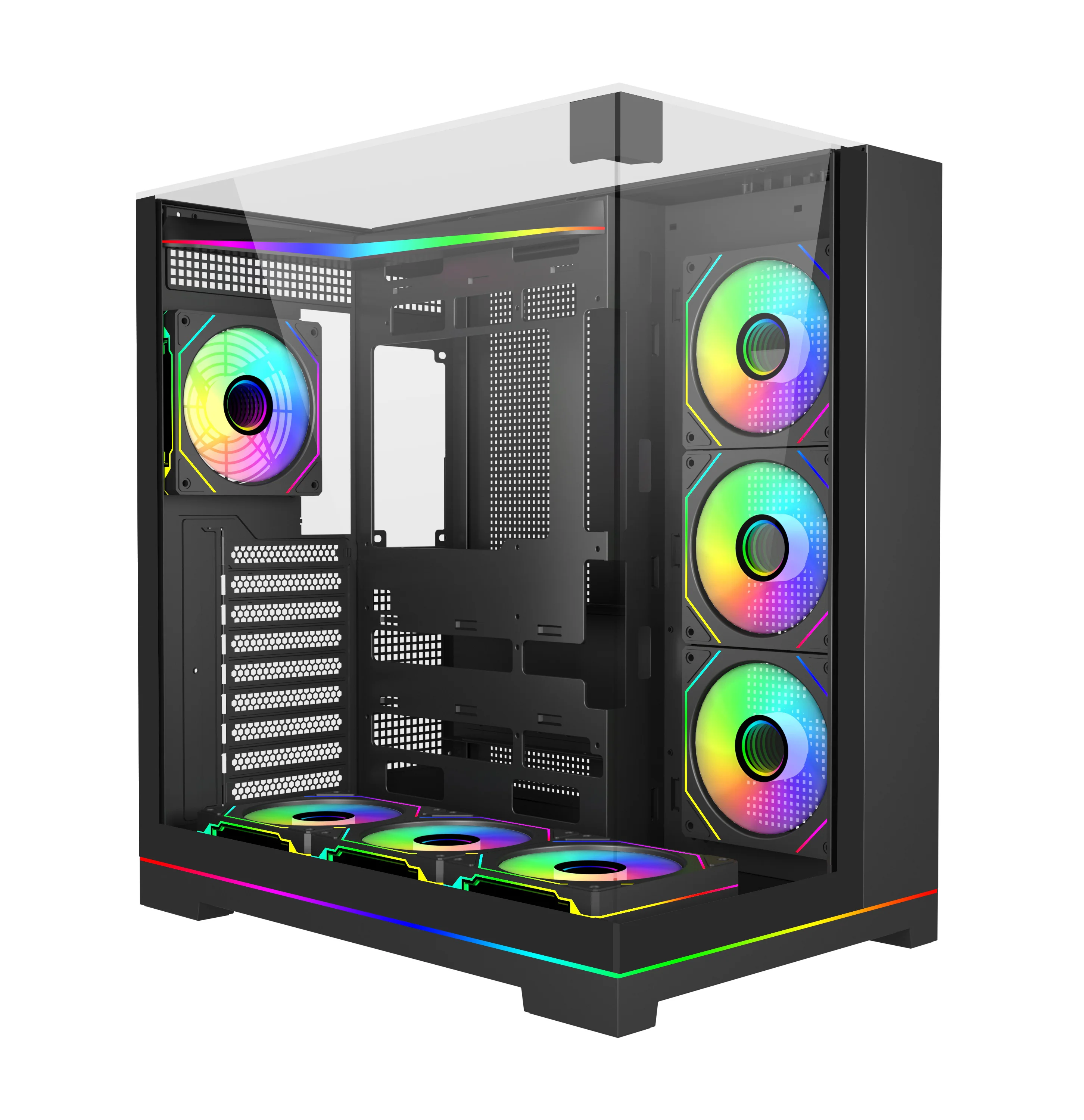 Новый дизайн три закаленных стекла боковые панели окна Mid Tower настольные ATX игровой ПК чехол для компьютера со светодиодной лентой