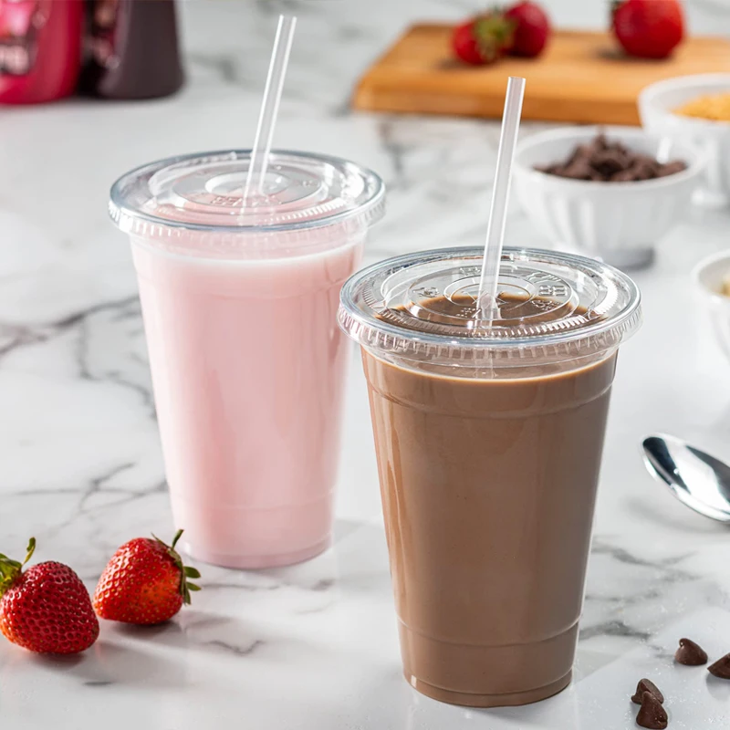 Wholesale Pet Water Coffee Milk Tea Bubble Tea Boba Cups With Lids 12, 16, 20, 24, 32 Oz Plastic Cup