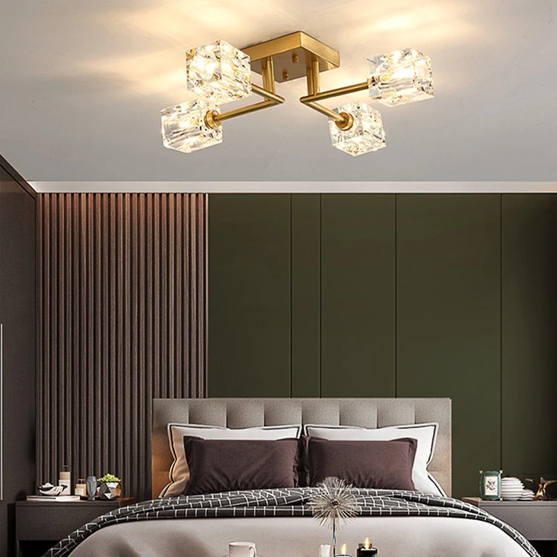 72W/96W/144W Gold Color Nordic Luxury Brass Material Custom Heads Crystal LED Ceiling Mounted Chandelier