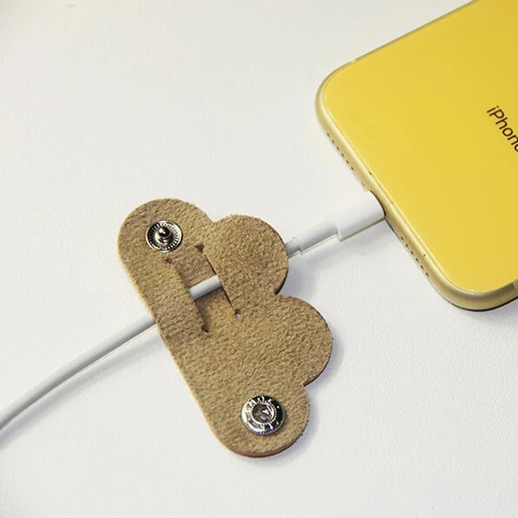 Wholesale pu leather heart shape cable organizer logo print earphone cable organizer for advertising promotional gifts