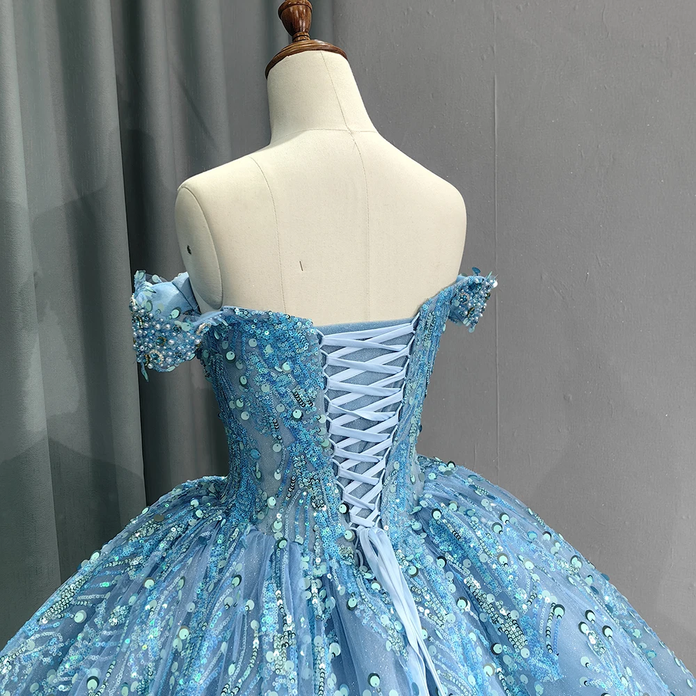 Sky Blue Sparkly Sweetheart Quinceanera Dresses Formal Luxury Party Beading Lace Sweet 15 Dress Graduation Ball Gwon 6555-2