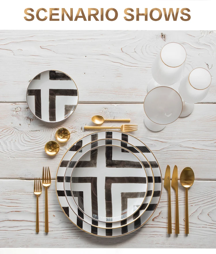 Ceramic Geometry Round Plate Ceramic Dinner Tableware Plate Dish Porcelain Dessert Dinnerware Cake Plate 6 8 10 Inch Christmas