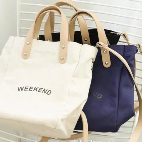 
Genuine Leather Tote Shoulder Handbag with Plaid Canvas Bag 