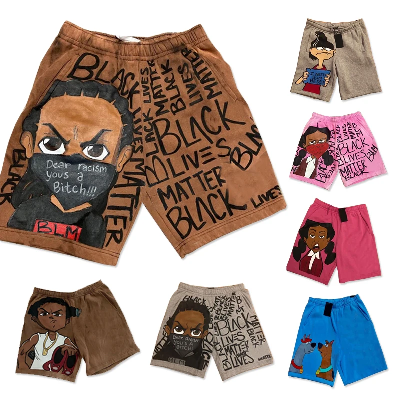 Новые спортивные штаны для активного отдыха с мультяшным принтом, шорты с эластичным поясом, мужские шорты без логотипа