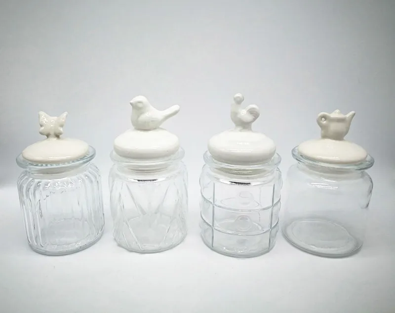 300ml 500ml  Glass Cookie Jar with Ceramic Lid