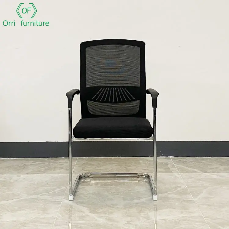 Cheap meeting visitor waiting reception fixed bow leg mesh training staff office chair without wheels