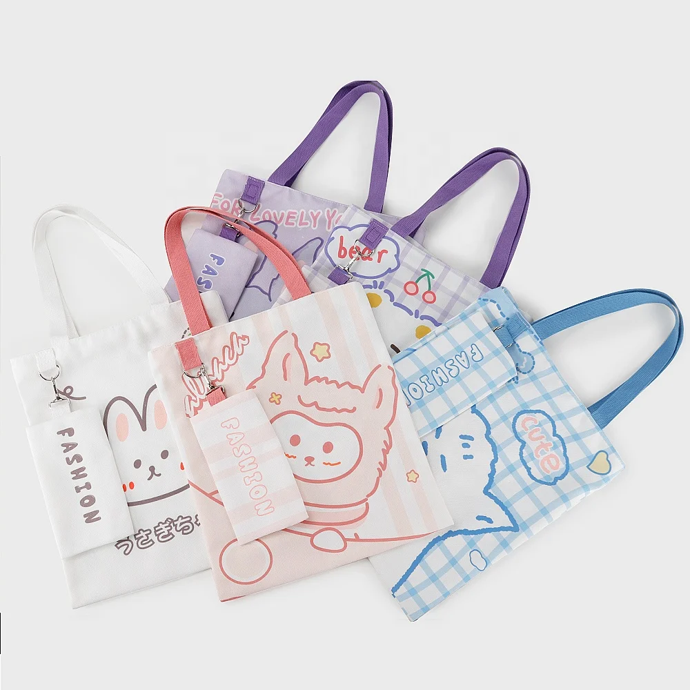 Custom Reusable Shopping 12oz Cotton Zipper Tote Cheap Wholesale Canvas Bags With Small Pouch