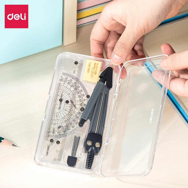 Deli 79524 Drafting 7 PCS set Students use drawing ruler triangle ruler protractor compass set 144pcs per carton set