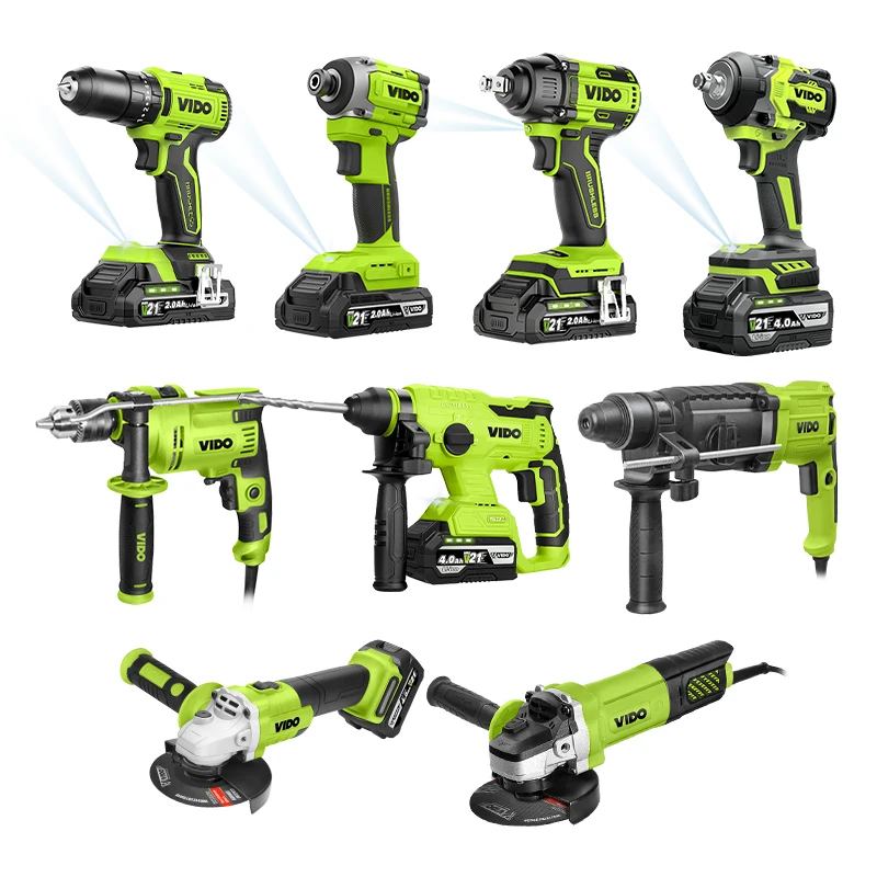 VIDO 21v Lithium portable drilling metal grinding cutting wood cordless power drill tool set Hammer Drills power tools