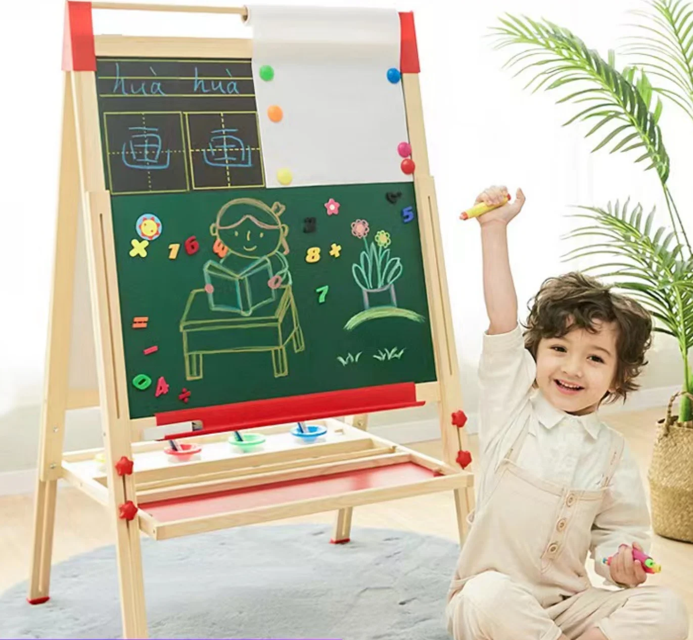 Двусторонний альбом для рисования, деревянная магнитная доска для детей, игрушка в подарок на Рождество, для рисования с двух сторон