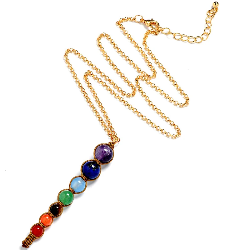 Handmade Braided Black Brown Cord Real Healing Natural Stone Beads Women Mens 7 Chakra Necklace Jewelry