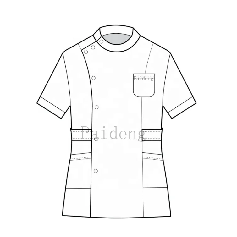 European Fashion Trends Logo Print Cotton Polyester Spandex Knitted Hospital Work Uniforms Stretch Turn Over Collar Scrub Set