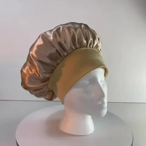 Bonnet cap custom logo silk hair warp women silk night sleep hats printed soft satin shower cap adjustable with Band Set bonnet