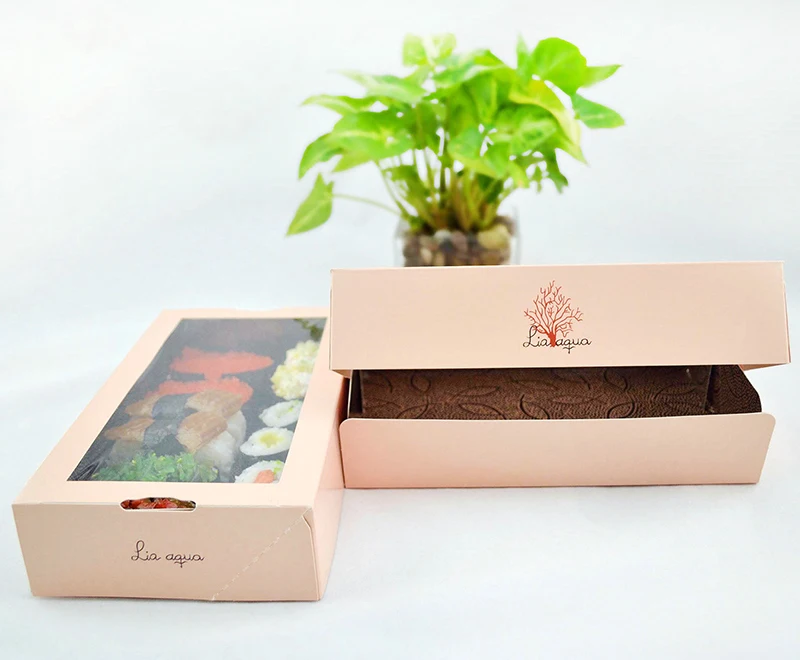 Wholesale Custom Logo Donut Dessert Puff Biodegradable Packaging Box Bakery Sushi Cake Paper Packaging Fast Food Delivery Box