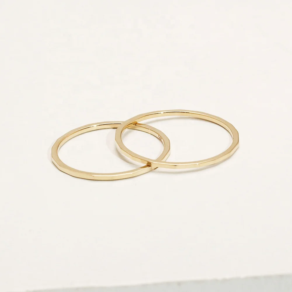 Custom Minimalist 9K 14K Solid Yellow Gold 1mm Thin Stackable Dainty Jewelry Skinny Multi Faceted Plain Men Women Band Ring