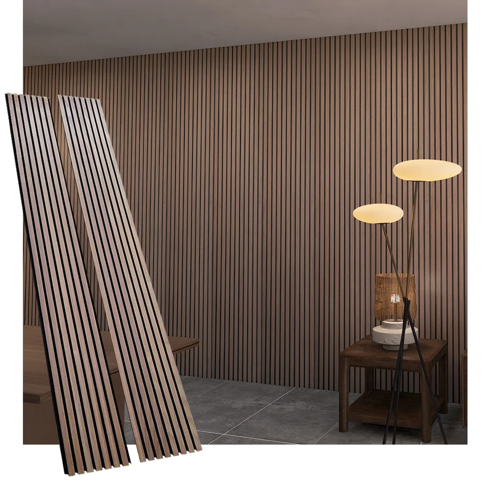 KASARO Walnut Soundproof Mdf Wallboard Wood Slat Polyester Fiber Acoustic Wooden Wall Panels