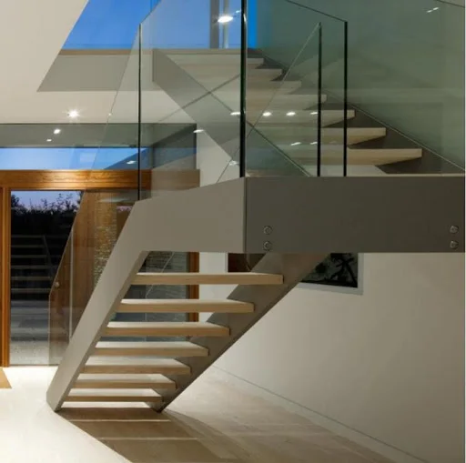 Prima factory Stair Double-sided board stairs  Cable  glass Railing Stringer with Wooden Step Design