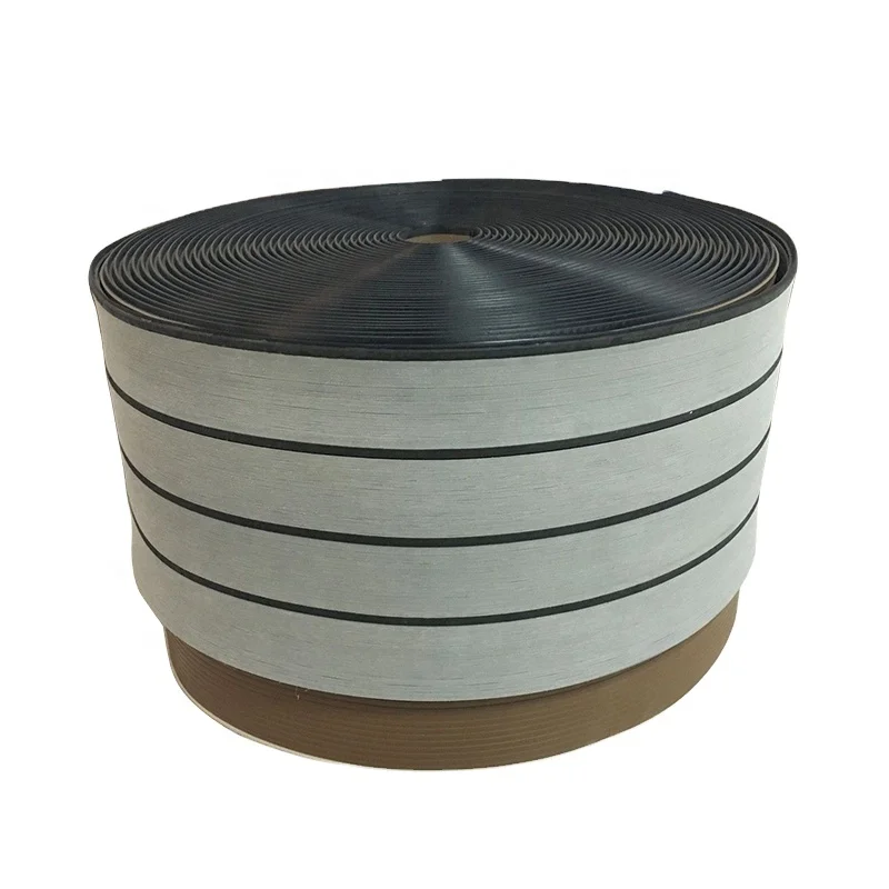 25 Meter Roll 200mm Wide Gray + Black Lines composite PVC decking for Boat Yacht
