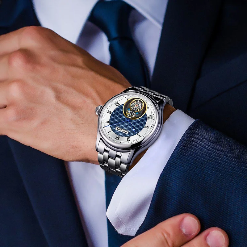 Jinlery Fashion Tourbillon Watch for Men Mechanical Hand Wind Wristwatch Men Watch Luminous Flywheel Watches Relogio Masculino