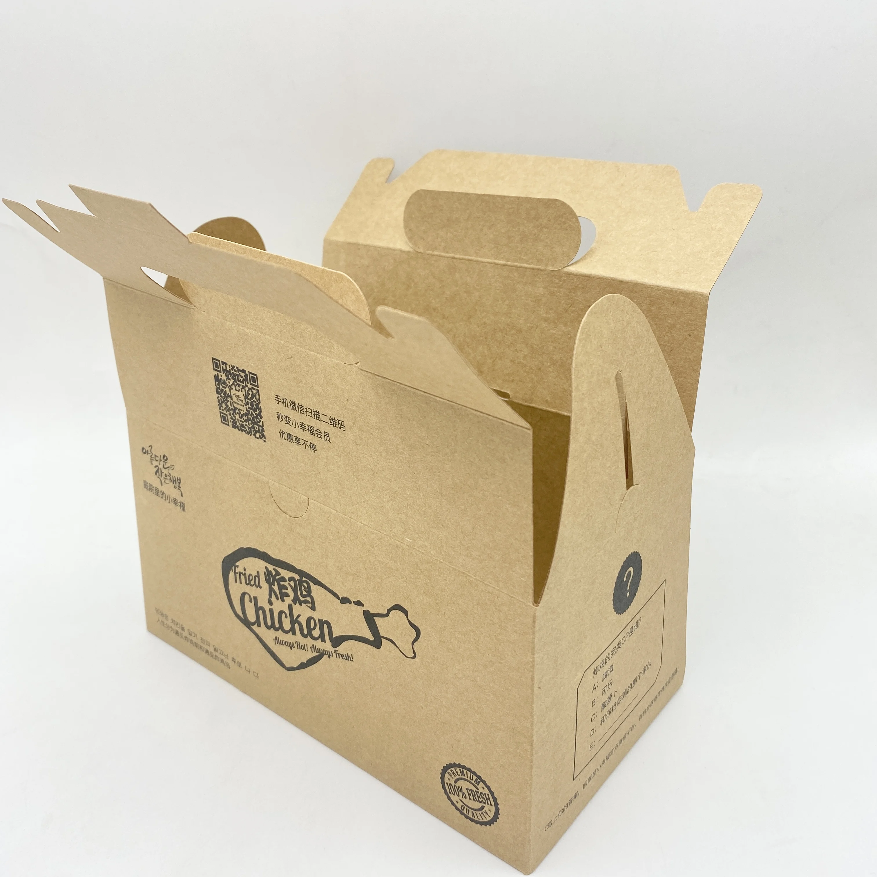 Waterproof and oilproof takeaway snacks fast food takeaway fried chicken kraft paper box with handle