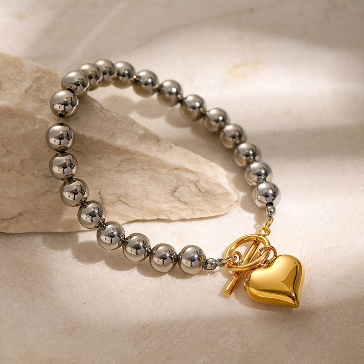 INS Fashion Jewelry 18K Gold Plated Stainless Steel Sliver Beaded Bracelet Stainless Steel Bracelet Women Gifts