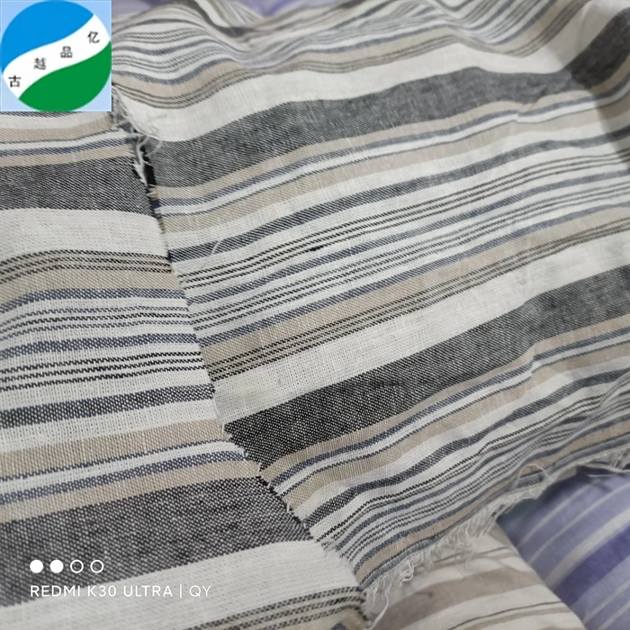 2024 new item woven cotton linen yarn dyed stripe stock lot fabric dress summer clothes