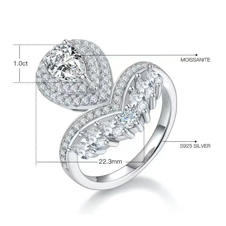 1carat 925 silver jewelry s925 plated white gold engagement vvs diamond rings yellow pink blue pear marquise cut moissanite ring
