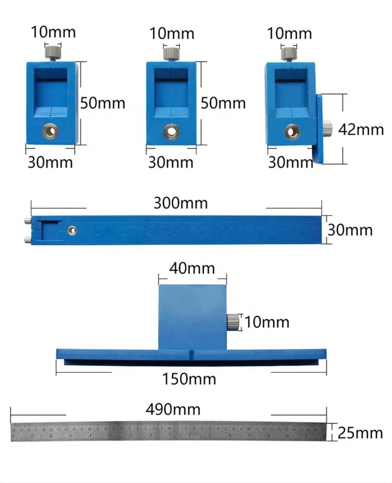 Multifunctional woodworking aids Drill hole for handle punching locator Ruler