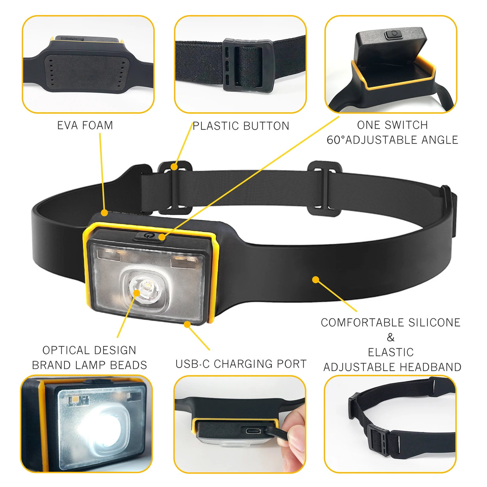 UMIONE BSCI Factory Adjustable Head LED Lamp IPX5 Waterproof Head Torch Silicone Outdoor Lights