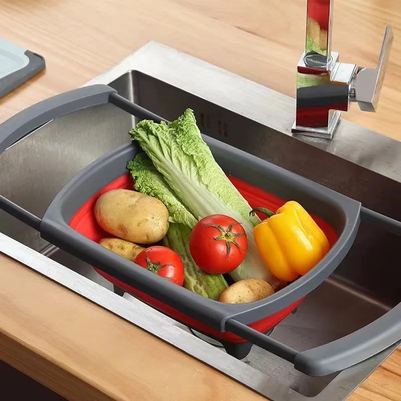 Wholesale Creative Kitchen Folding Strainers Silicone Colander Fruit Vegetable Drain Basket