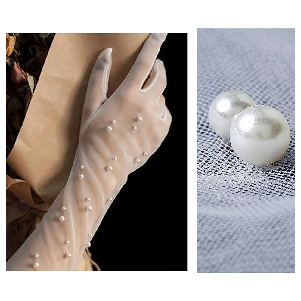 Opera Evening Party Sheer Brides Gloves Pearl Women Wedding Long Tulle Bridal Gloves White Finger Lace Gloves