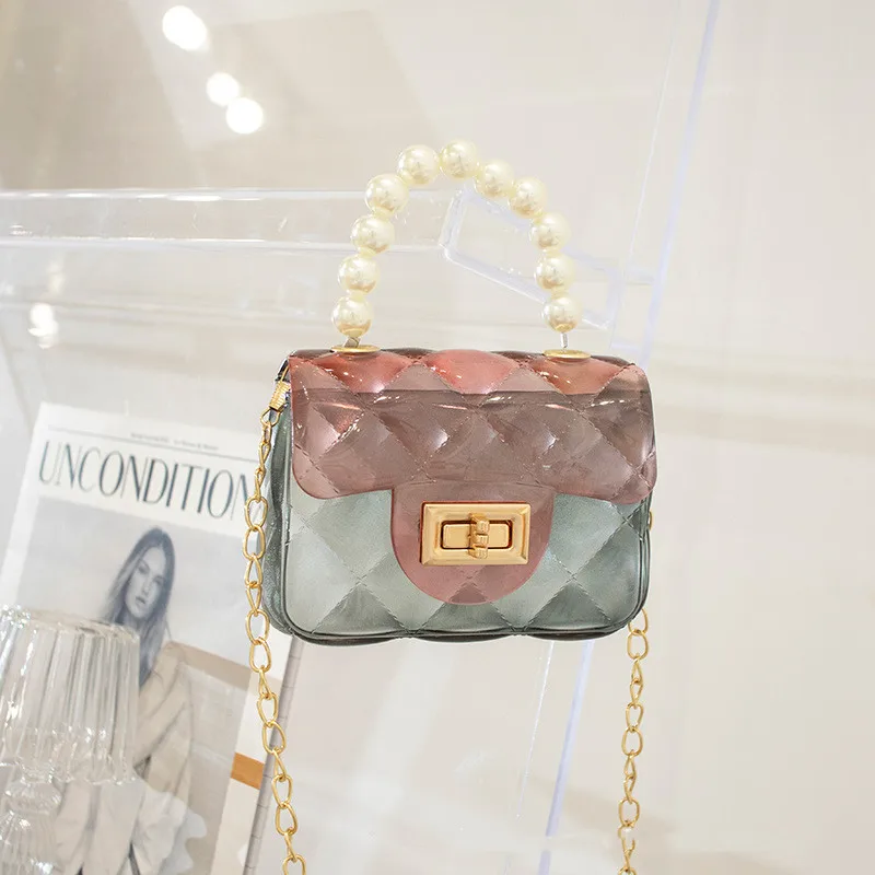 New Arrival Children Pearl Cross body Bag Small Mini Clear Jelly Bag Kids Mini Little Girls Purses Chain Bag