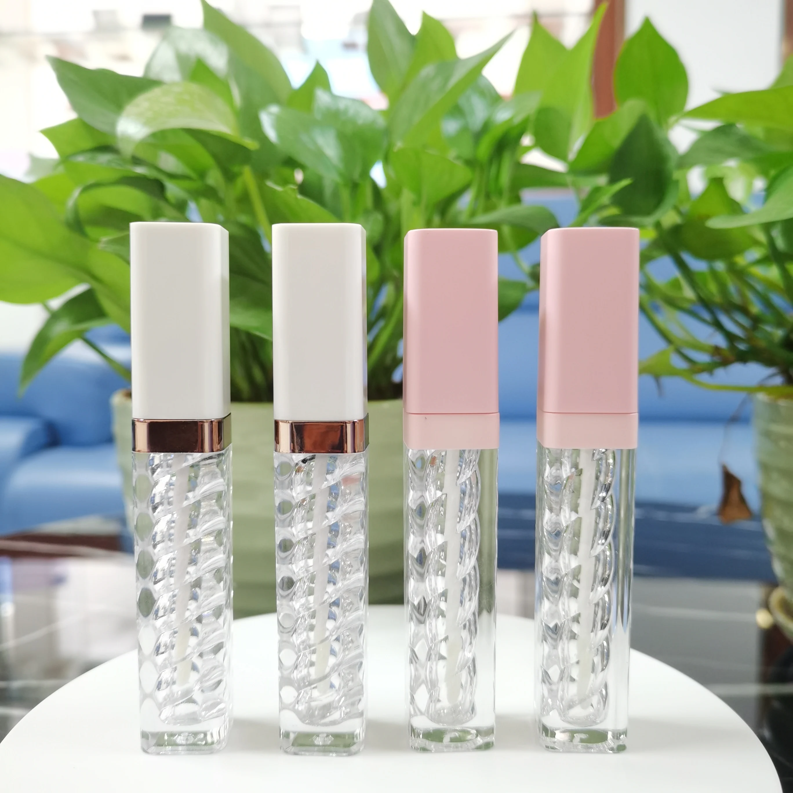 New spiral interior 5ml white luxury pink lipgloss tubes custom logo square clear lip gloss tubes container