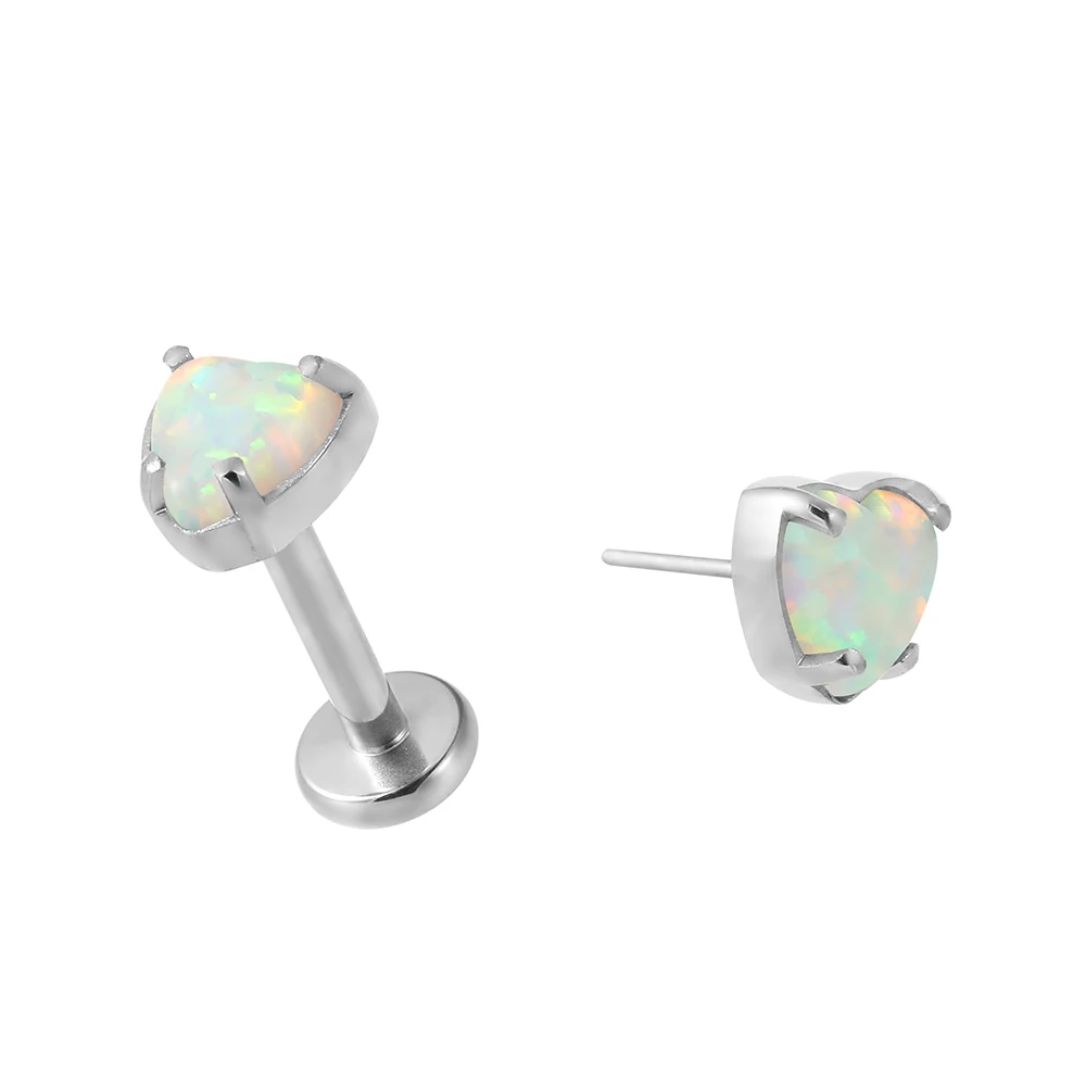 Superstar Custom fashion ASTM F136 titanium prong setting heart-shaped opal lip stud body piercing jewelry threadless labret