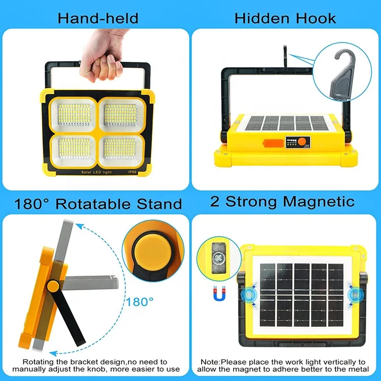 Garage Warehouse Sports Stadiums Camping Working Lighting 100W Emergency Portable Solar Floodlight Rechargeable Led Flood Light