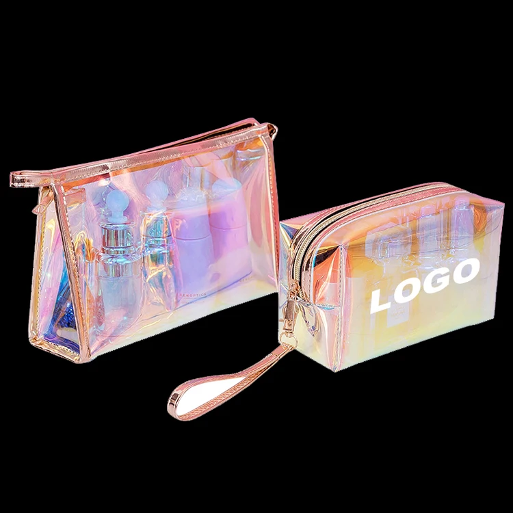 
Free sample Transparent Cosmetic Pvc Pouch bag Custom Print Holographic Makeup Bag & Cases Make Up Bags With Personal Logo 