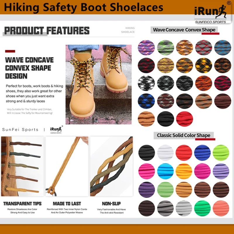 iRun Rope Hiking Laces Mountaineering Shoelaces Striped Round Shoelace Martin Boot Shoelaces Thick Hiking Laces