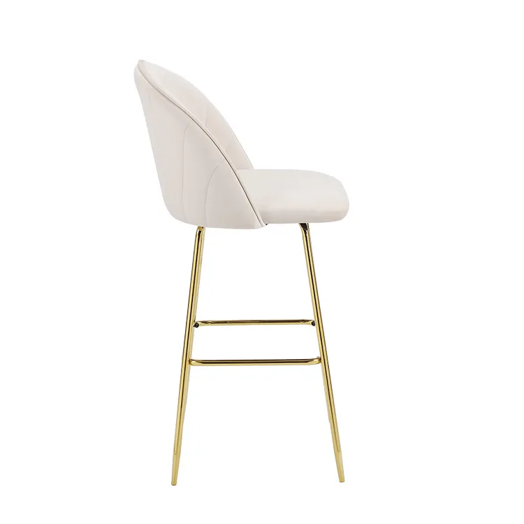 Modern Design European Style Fashion Comfortable Metal Legs Velvet Upholstered Bar Chair