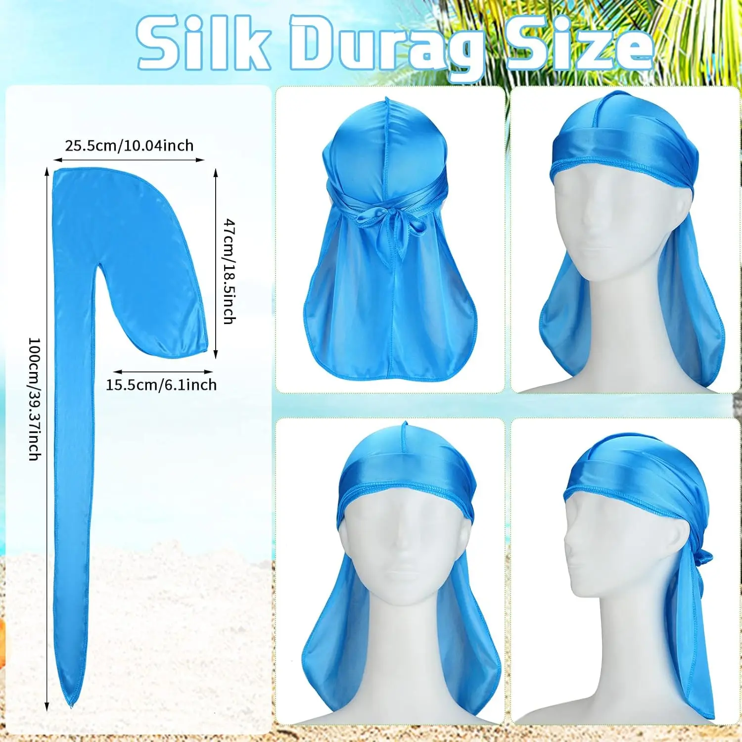 factory wholesale Durags Wavy Long Tail Headband Custom Printed Durags Stretchable Silk Durags