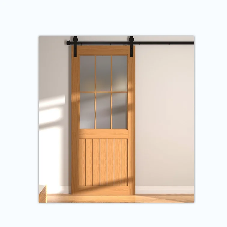 Simple vintage log toilet door with glass Japanese-style interior partition Safety hanging rail sliding barn door