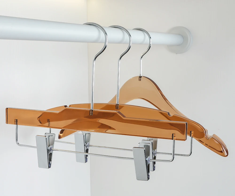 LINDON Premium Clear Hangers Moon Shape Transparent Brown Plastic Acrylic Hanger for Jaket Pants Dress Coat