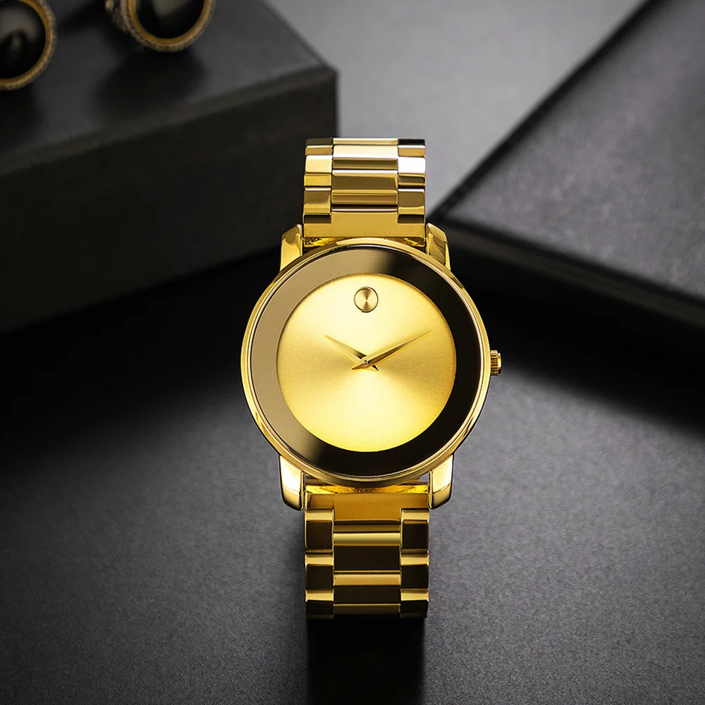 Dubai jewelry Luxury Fashion Gold Stainless Steel Watch Classic Business Ultra Thin Waterproof Wristwatch Quartz Watch for Men