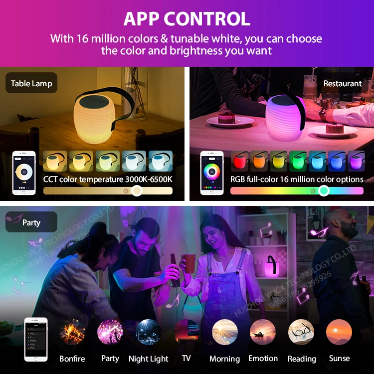 Smart Color-changing Portable Wireless Speaker Lamp wireless music light with Dimmable Function