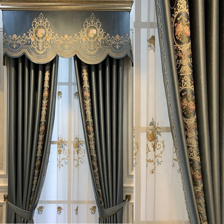 Eco-friendly Italy Pattern Colorful Stylish Newest Embroidery European Blackout Velvet Curtain Fabric